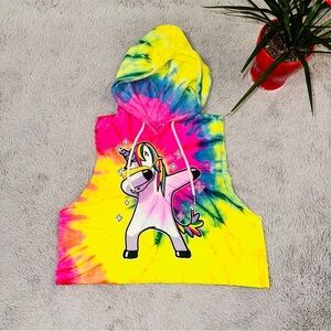 Rainbow tie-dye hooded crop top